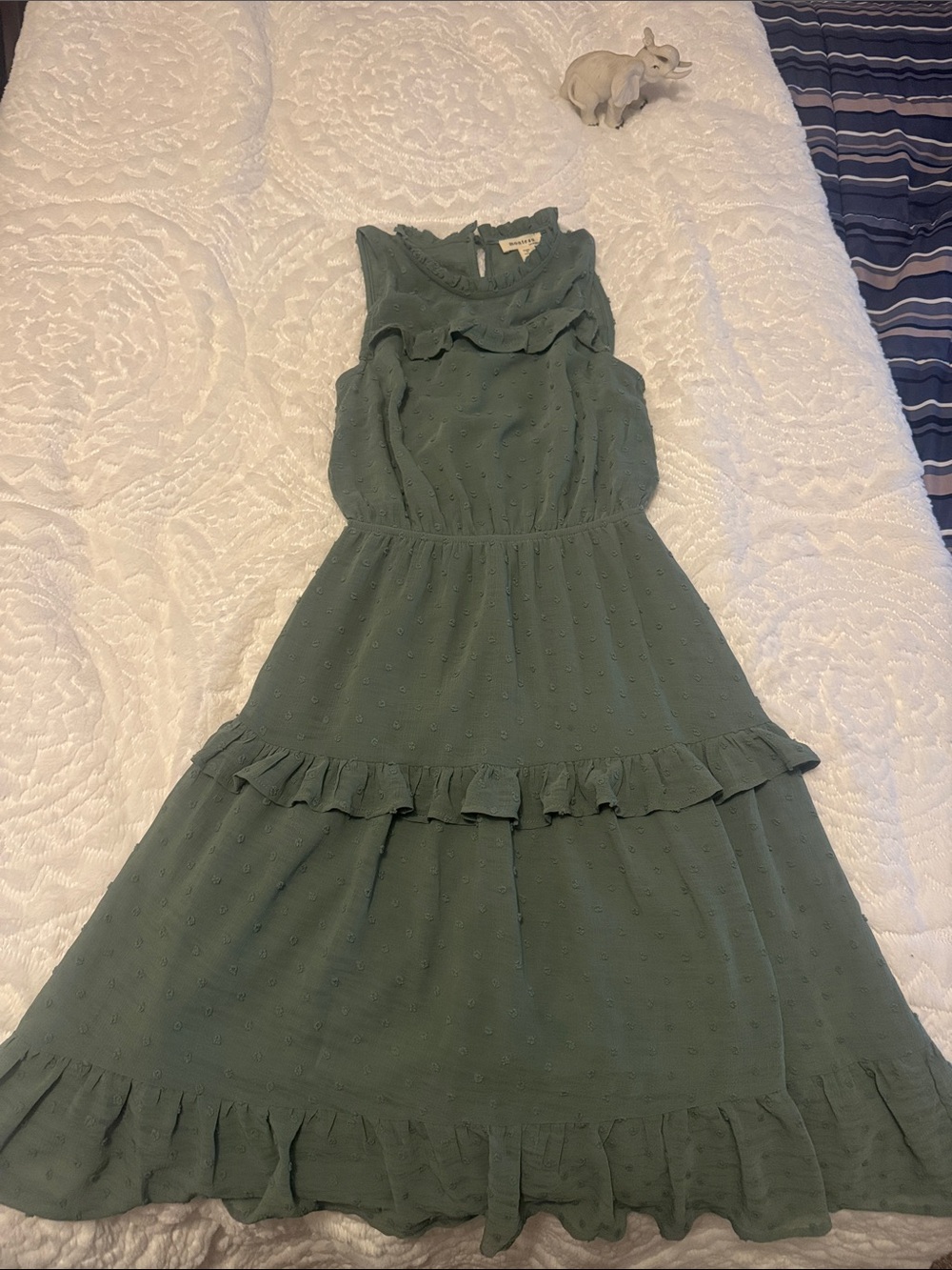 Monte’s Los Angeles Sleeveless Ruffle Tiered Midi Dress in Sage Green